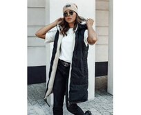 Dámská prošívaná dlouhá vesta s kapucí COSYVIVA černá béžová Černá, L