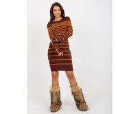 Dámské šaty pruhované úpletové KEILE tmavě hnědé Hnědá, L/XL
