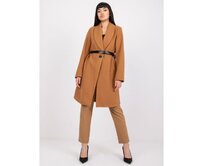 Dámský kabát s páskem LUNA hnědý Karamelová, Univerzální