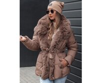 Dámská zimní bunda FURSOFT prošívaná s kapucí tmavě béžová Béžová, XL