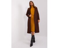 Dámský kabát s páskem OCH BELLA tmavě hnědý Hnědá, L