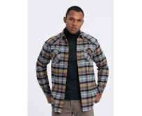 Pánská kostkovaná flanelová košile s kapsami V1 OM-SHCS-0149 šedožlutá Šedá, S