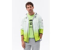 Pánská sportovní bunda s ombre efektem bílá a limetkově zelená V1 OM-JANP-0104 Bílá, M