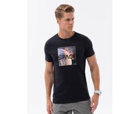 Pánské bavlněné tričko s vesmírným potiskem černé V1 S1755 Černá, S