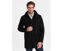 Pánský zateplený kabát s kapucí a skrytým zipem V1 OM-COWC-0110 černý Černá, XXL