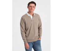 Pánský svetr s bílým polo límcem V2 OM-SSNZ-0132 tmavě béžová Béžová, S