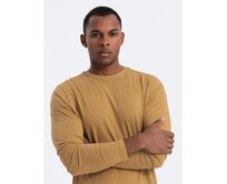 Pánské tričko s dlouhým rukávem bez potisku V10 OM-LSBL-0106 hořčicový Horčicová, S