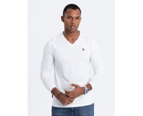 Pánské tričko s dlouhým rukávem V-NECK bílý Bílá, S