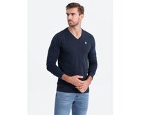 Pánské tričko s dlouhým rukávem V-NECK námořnická modř Námořnická modrá, S