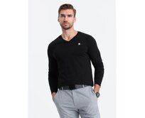 Pánské tričko s dlouhým rukávem V-NECK černý Černá, S
