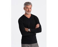 Pánské tričko s dlouhým rukávem V-NECK černé Černá, S