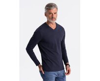Pánské tričko s dlouhým rukávem V-NECK bez potisku tmavě modrý Námořnická modrá, S