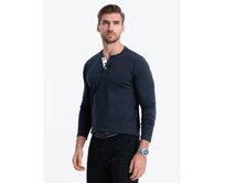 Pánské tričko s dlouhým rukávem s výstřihem HENLEY mavě modrý Námořnická modrá, S