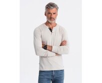 Pánské tričko s dlouhým rukávem s výstřihem HENLEY světle šedý Šedá, S