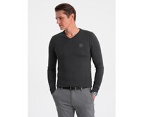 Pánský svetr svýstřihem V17 OM-SWBS-0107 grafitový Tmavě šedá, S