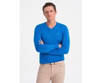Pánský svetr s výstřihem do V V19 OM-SWBS-0107 modrý Modrá, S