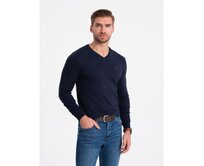 Pánský svetr s výstřihem do V V22 OM-SWBS-0107 tmavě modrý Námořnická modrá, S
