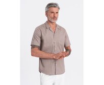 Pánská košile s krátkým rukávem a kubánským límcem V3 OM-SHSS-0168 tmavě béžová Béžová, S