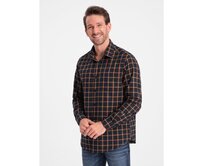 Pánská kostkovaná flanelová košile SLIM FIT tmavě modrá a oranžová Námořnická modrá, S