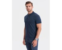 Pánské polo tričko s ozdobnými knoflíky V8 S1744 tmavě modré Modrá, S