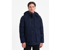 Pánská zimní bunda s odepínací kapucí V1 OM-JAHP-0152 tmavě modrá Námořnická modrá, S