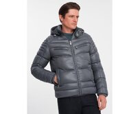 Pánská prošívaná zimní bunda s ozdobnými zipy V3 OM-JAHP-22FW-010 grafitová Tmavě šedá, L