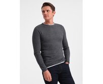 Pánský bavlněný svetr s kulatým výstřihem V2 OM-SWSW-0103 grafitový Tmavě šedá, L