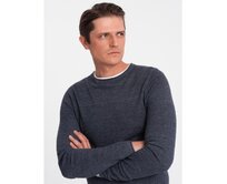 Pánský bavlněný svetr s kulatým výstřihem V3 OM-SWSW-0103 tmavě modrý Námořnická modrá, S