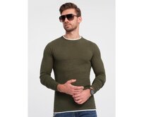 Pánský bavlněný svetr s kulatým výstřihem V7 OM-SWSW-0103 tmavě olivový Olivová, XL