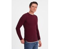 Pánský bavlněný svetr s kulatým výstřihem V8 OM-SWSW-0103 bordó Červená, XXL