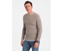 Pánský bavlněný svetr s kulatým výstřihem V9 OM-SWSW-0103 béžová Béžová, XL