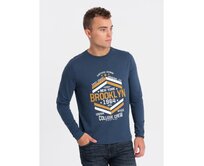 Pánské tričko s potiskem a dlouhým rukávem V2 OM-LSPT-0117 modré Modrá, L