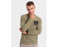 Pánské tričko s potiskem a dlouhým rukávem V2 OM-LSPT-0118 zelené Olivová, L