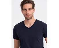 Pánské klasické bavlněné tričko s výstřihem BASIC tmavě modré Námořnická modrá, 3XL