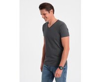 Pánské klasické bavlněné tričko s výstřihem BASIC grafitové Tmavě šedá, S