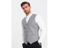 Pánská obleková vesta bez klop V3 OM-BLZV-0112 šedá Šedá, S