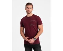 Pánské bavlněné tričko s kapsou V2 OM-TSPT-0154 bordó Červená, S