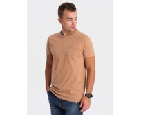 Pánské bavlněné tričko s kapsou V7 OM-TSPT-0154 světle hnědé Hnědá, S