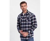 Pánská kostkovaná flanelová košile s kapsami V2 OM-SHCS-0149 tmavě modrá a červená Červená, S