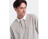 Pánský svetr s bílým polo límcem V7 OM-SSNZ-0132 popelavá Šedá, S