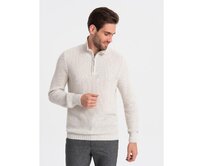 Pánský pletený svetr s rozšířeným límcem V1 OM-SWZS-0105 krémový Krémová, XXL