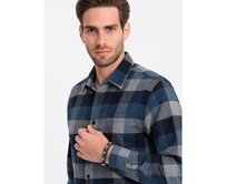 Pánská kostkovaná flanelová košile V4 OM-SHCS-0150 modrá Modrá, S