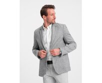 Pánská kostkovaná bunda s vlnou V1 OM-BLZB-0117 šedá Šedá, S