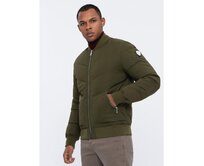 Pánská prošívaná bunda bomber s kovovými zipy tmavě V3 OM-JALP-0143 olivově zelená Olivová, S