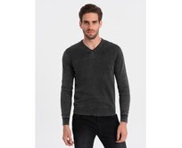 Praný pánský svetr s výstřihem do V V1 OM-SWOS-0108 černý Černá, S