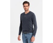 Praný pánský svetr s výstřihem do V V2 OM-SWOS-0108 tmavě modrý Námořnická modrá, S