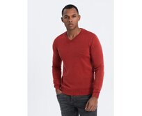 Praný pánský svetr s výstřihem do V V3 OM-SWOS-0108 červený Červená, S