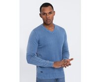 Pánský praný svetr s výstřihem do V V4 OM-SWOS-0108 modrý Modrá, S