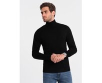 Pánský pletený rolák ve fitted střihu s viskózou V1 OM-SWTN-0101 černý Černá, S