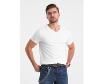 Pánské tričko do V s elastanem V1 OM-TSCT-0106 bílé Bílá, S